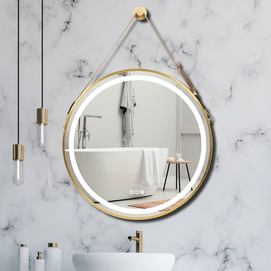 Wisfor Round LED Bathroom Mirror – Dimmable Anti-Fog Vanity Mirror with Touch Control & Hanging Rope