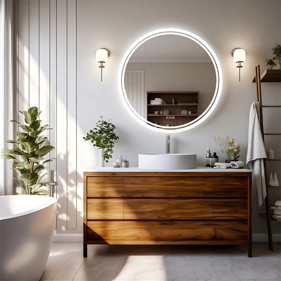 LUVODI 24" Round LED Bathroom Mirror – Smart Touch Dimmable Anti-Fog Wall-Mounted Vanity Mirror