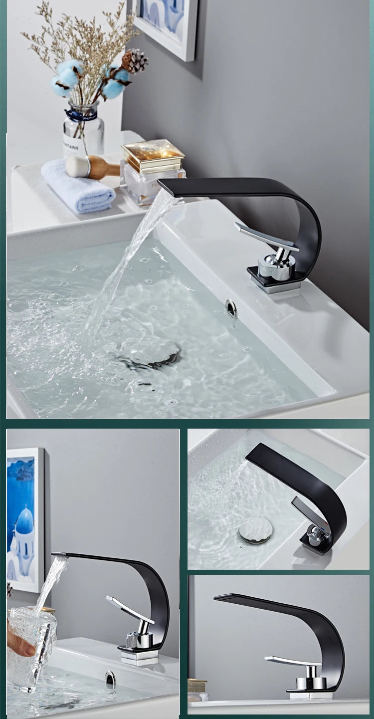 Modern Waterfall Bathroom Basin Faucet – Hot & Cold Mixer Tap, Deck Mounted