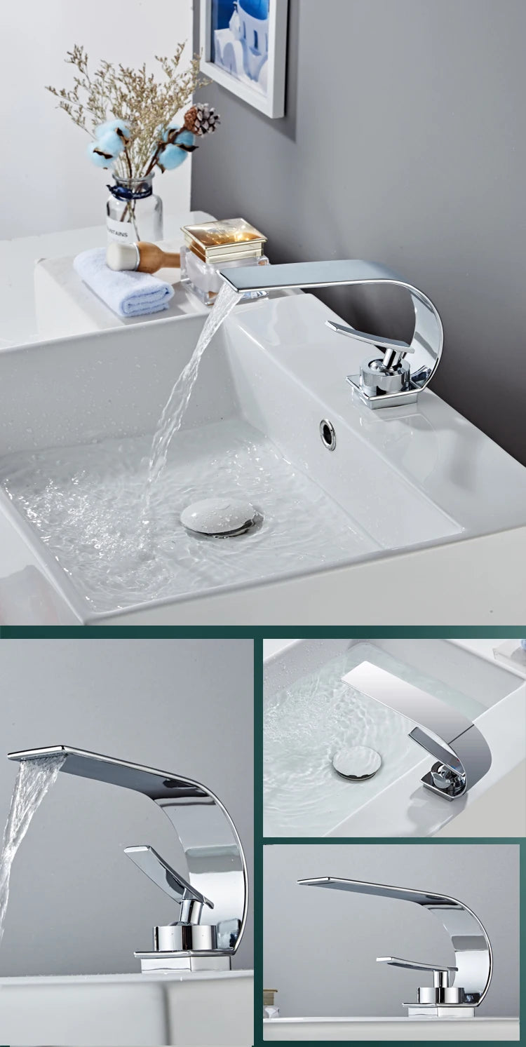 Modern Waterfall Bathroom Basin Faucet – Hot & Cold Mixer Tap, Deck Mounted
