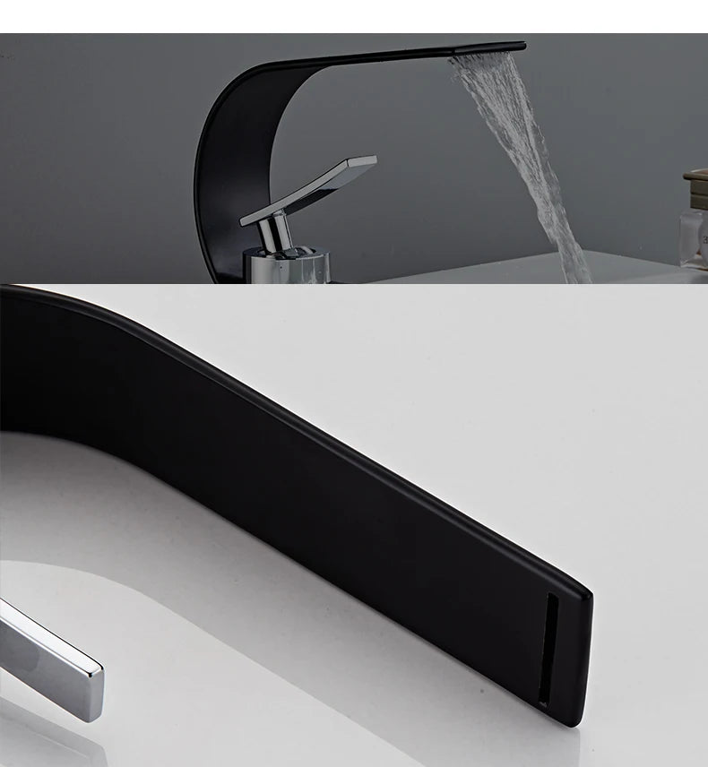 Modern Waterfall Bathroom Basin Faucet – Hot & Cold Mixer Tap, Deck Mounted