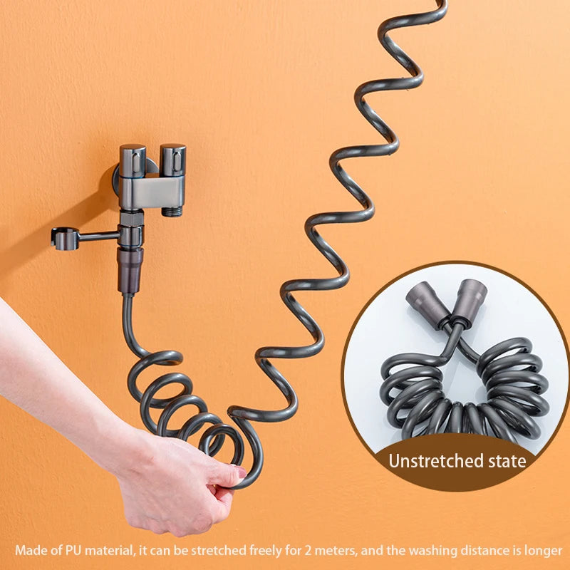 Zinc Alloy Angle Valve & Bidet Sprayer Set – Wall-Mounted Dual Outlet Bathroom Cleaning Kit