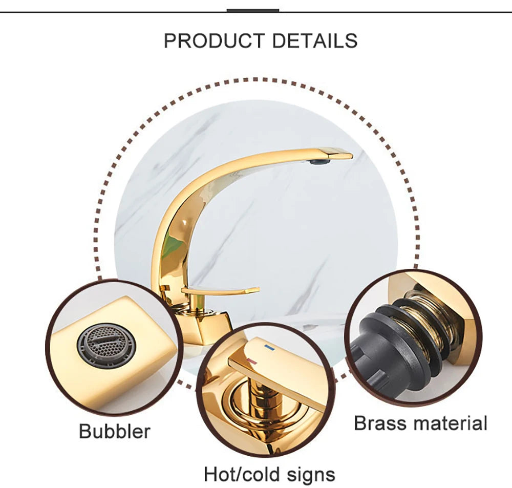 Polished Golden Bathroom Faucet Single Handle Hot Cold Mixier Tap Vanity Sink Faucet Deck Mount Crane