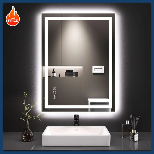 [Flash Sale!Free Shipping!][Best Seller!]24X32 LED Bathroom Mirror with Lights, Anti-Fog, Dimmable, Backlit + Front Lit, Lighted