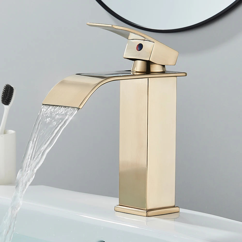 Matte Black Basin Faucet | Single Lever Waterfall Mixer Tap