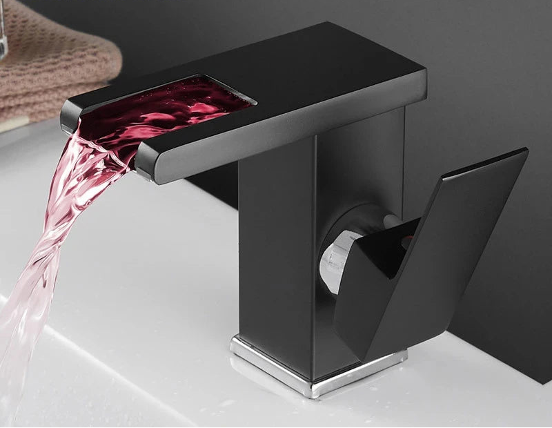 Bathroom LED Waterfall Faucet – Hydropower Basin Mixer, Deck Mounted Solid Brass Tap