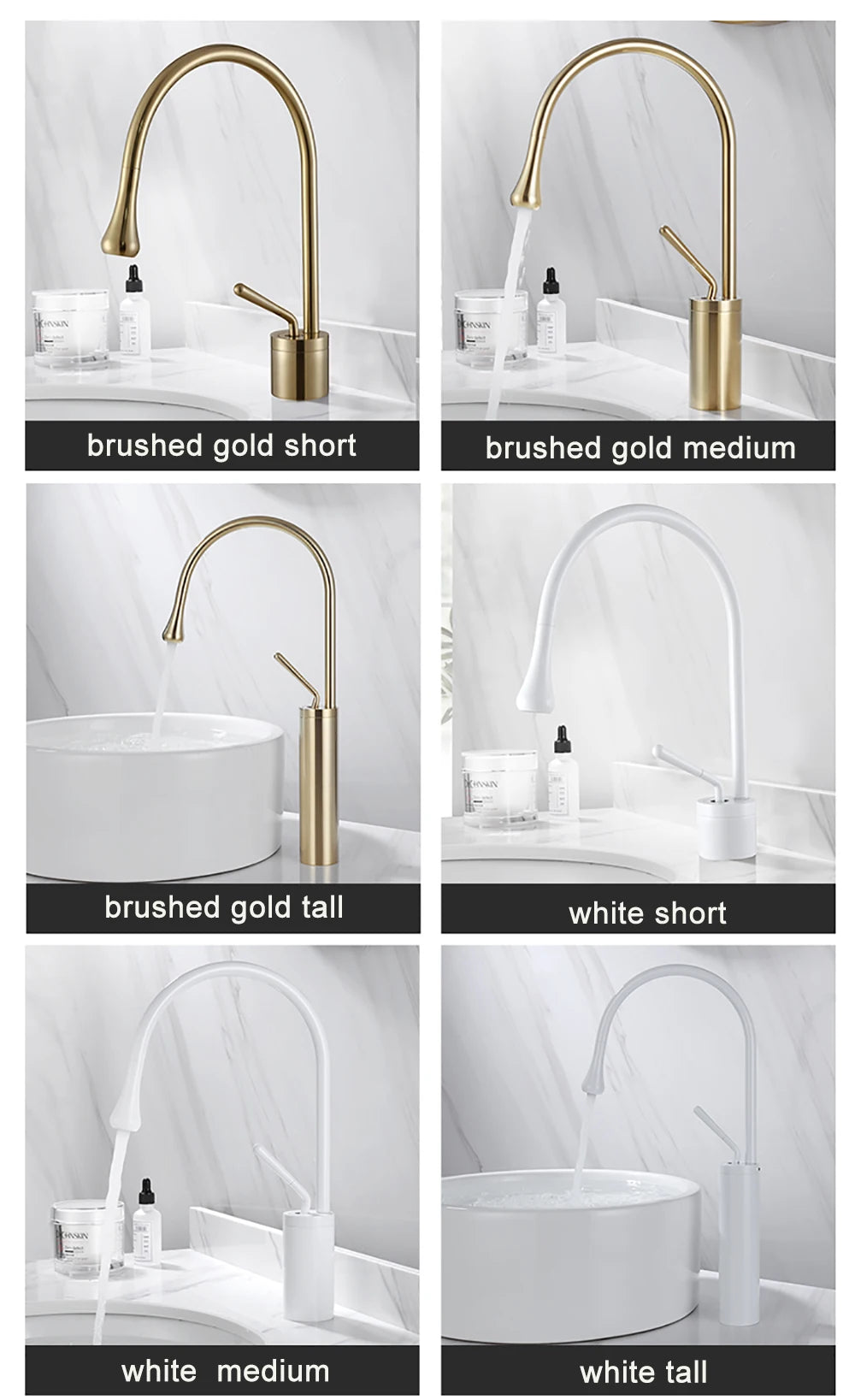 Brushed Gold Basin Faucet Black Faucet Deck Mounted Basin Sink Tap Hot & Cold Mixer Brass Tap for Bathroom
