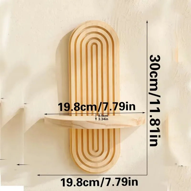 Wooden Wall Mounted Storage Rack – Boho Style Display Shelves for Modern Home Decor