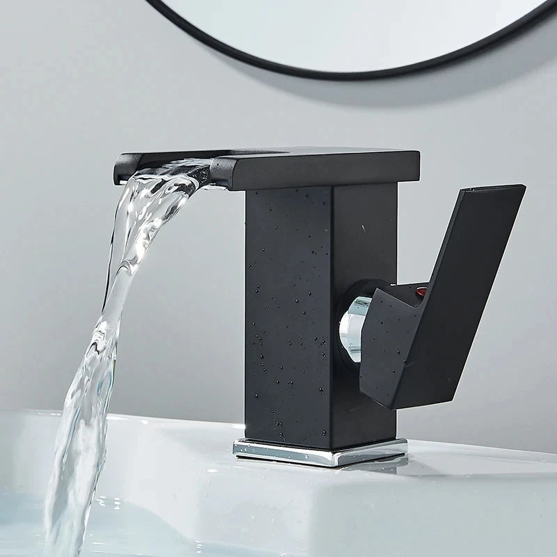 Bathroom LED Waterfall Faucet – Hydropower Basin Mixer, Deck Mounted Solid Brass Tap
