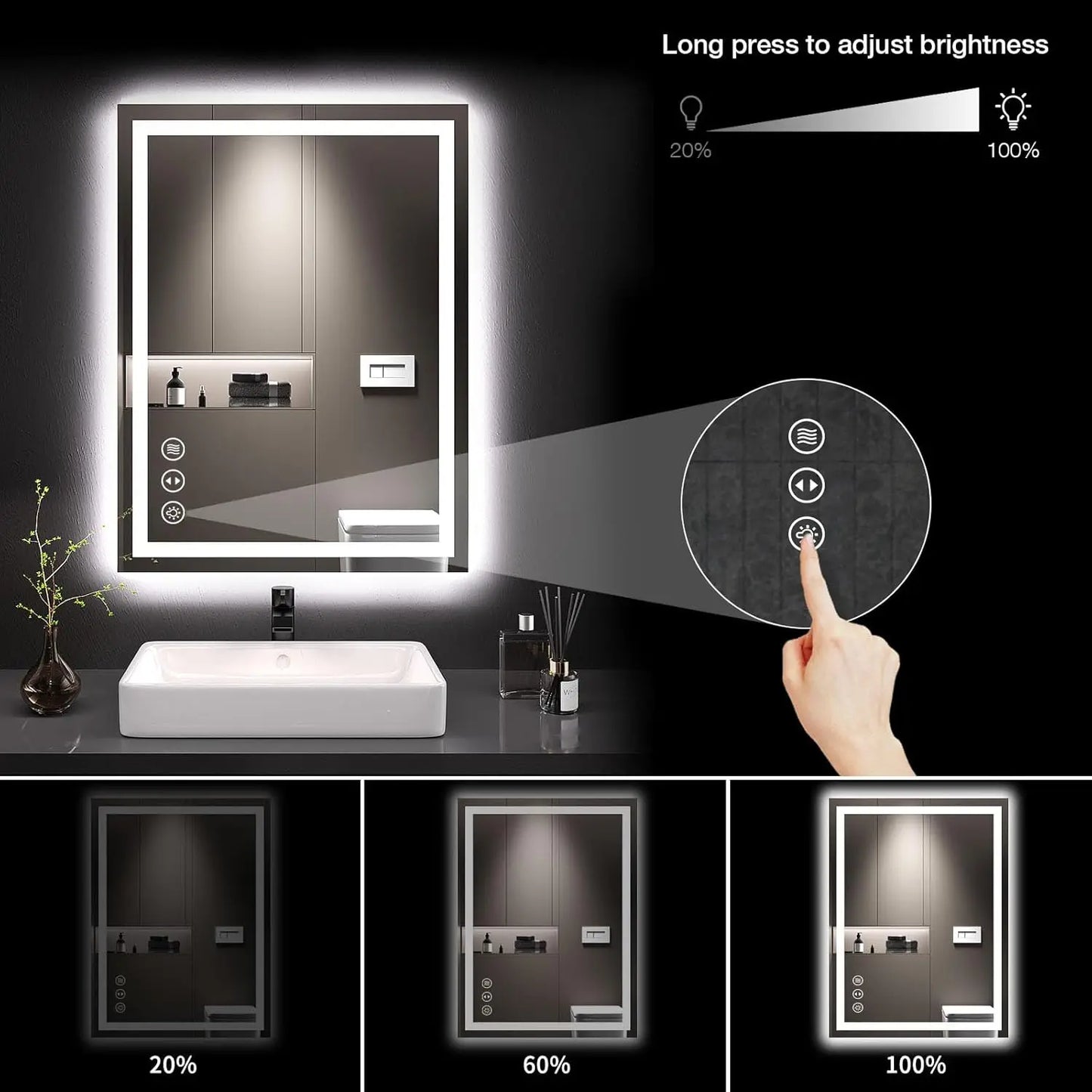 [Flash Sale!Free Shipping!][Best Seller!]24X32 LED Bathroom Mirror with Lights, Anti-Fog, Dimmable, Backlit + Front Lit, Lighted