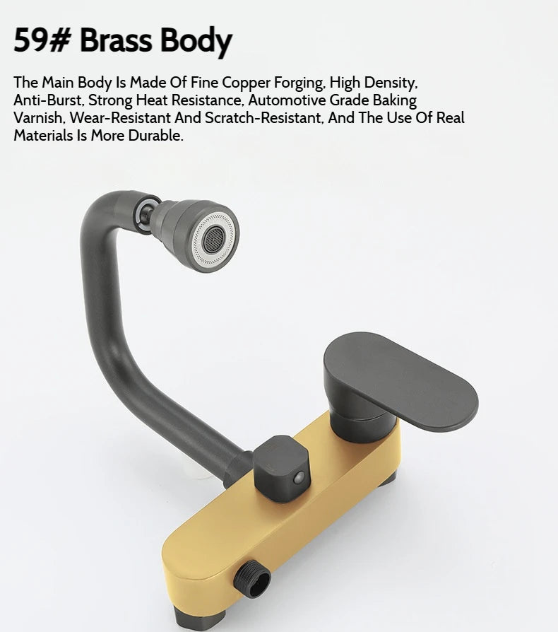 Wall-Mounted Brass Bathtub Faucet with Long Spout and Spray Gun – Hot & Cold Mixer Tap