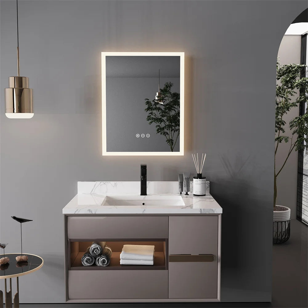 LUVODI Rectangular LED Bathroom Mirror – Dimmable Backlit Anti-Fog Touch Vanity Mirror