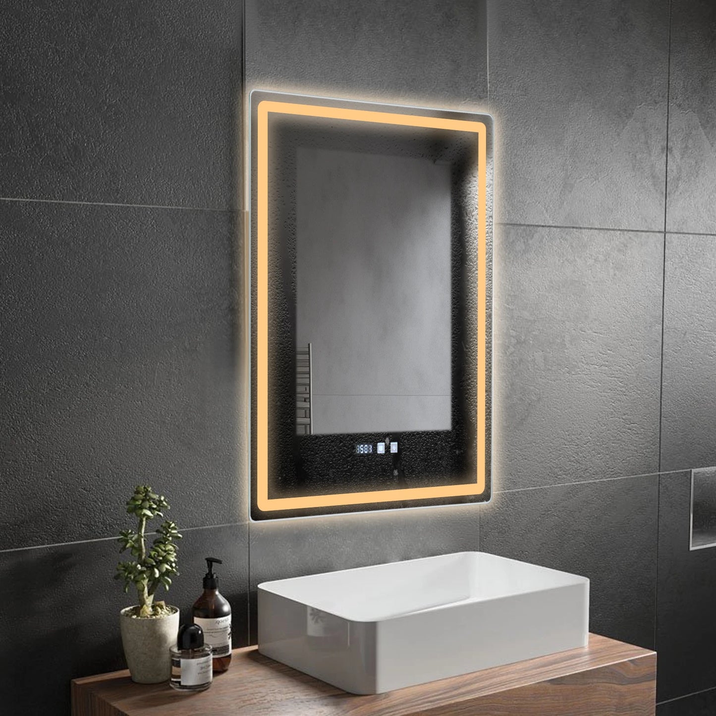Smart LED Bathroom Mirror – Dimmable Light, Anti-Fog, Time & Temperature Display