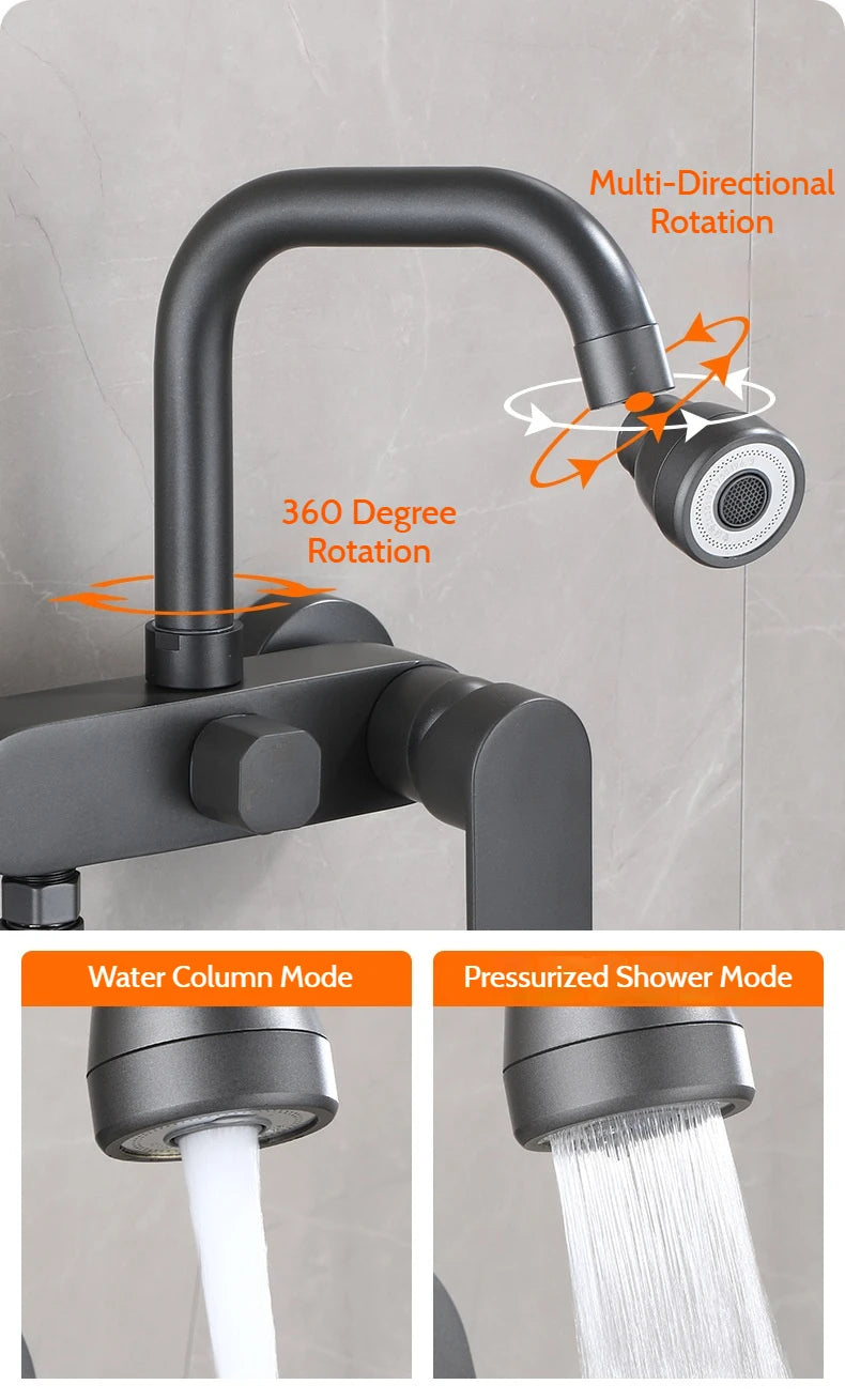 Wall-Mounted Brass Bathtub Faucet with Long Spout and Spray Gun – Hot & Cold Mixer Tap