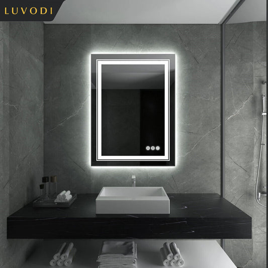 LUVODI 28×36" Rectangular LED Bathroom Mirror – Dimmable Touch Screen with Anti-Fog Function