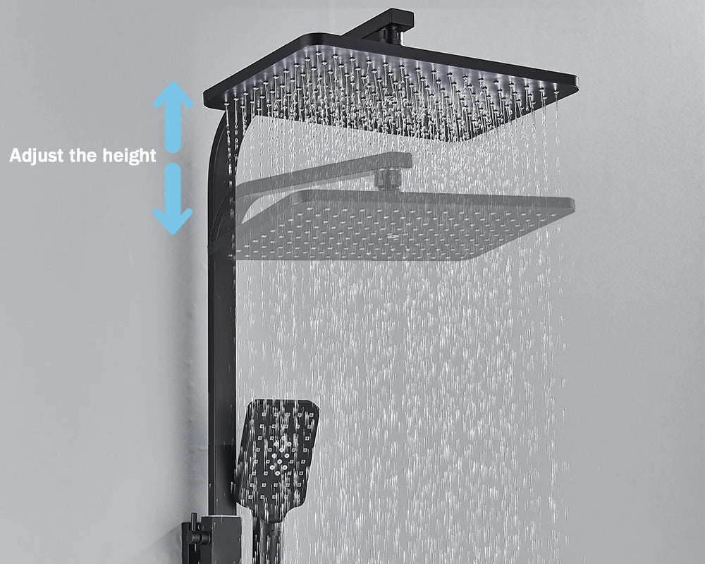 Black Digital Display Thermostatic Shower Faucet – 4-Way Rainfall Mixer Tap with Shelf & Bidet Faucets
