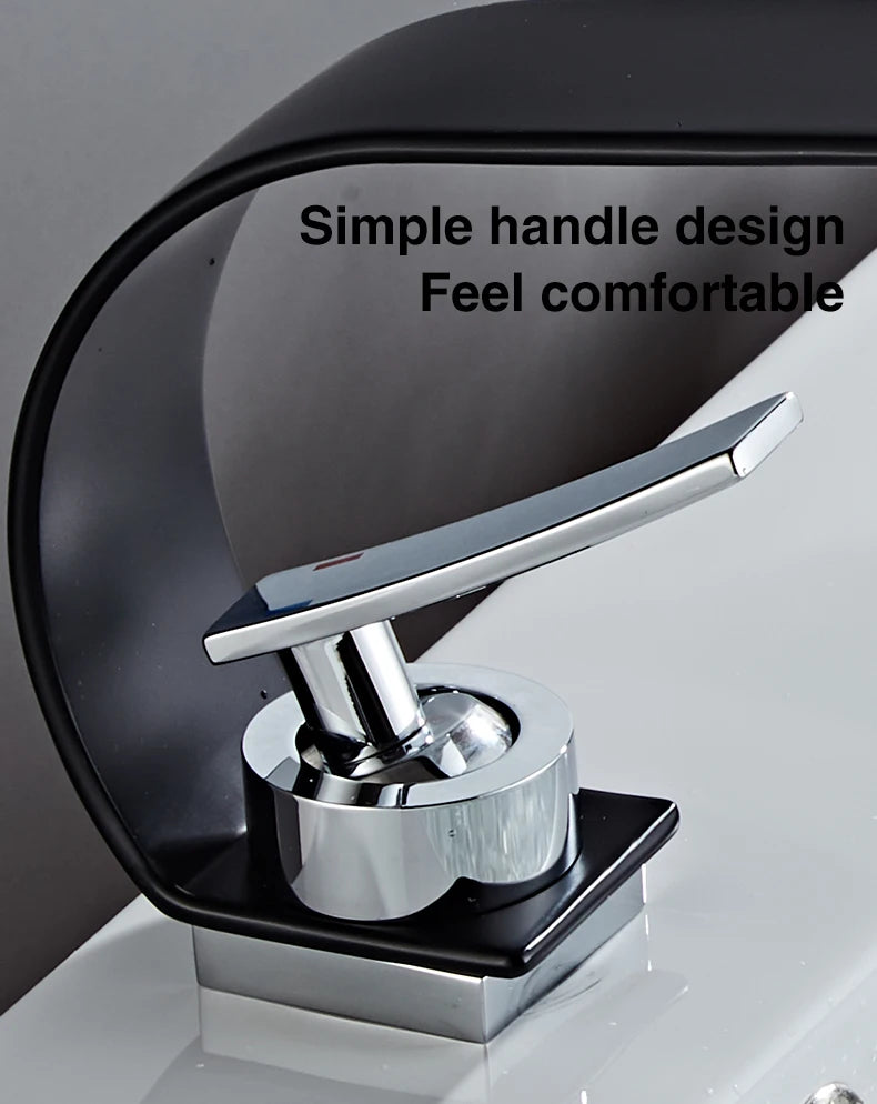 Modern Waterfall Bathroom Basin Faucet – Hot & Cold Mixer Tap, Deck Mounted
