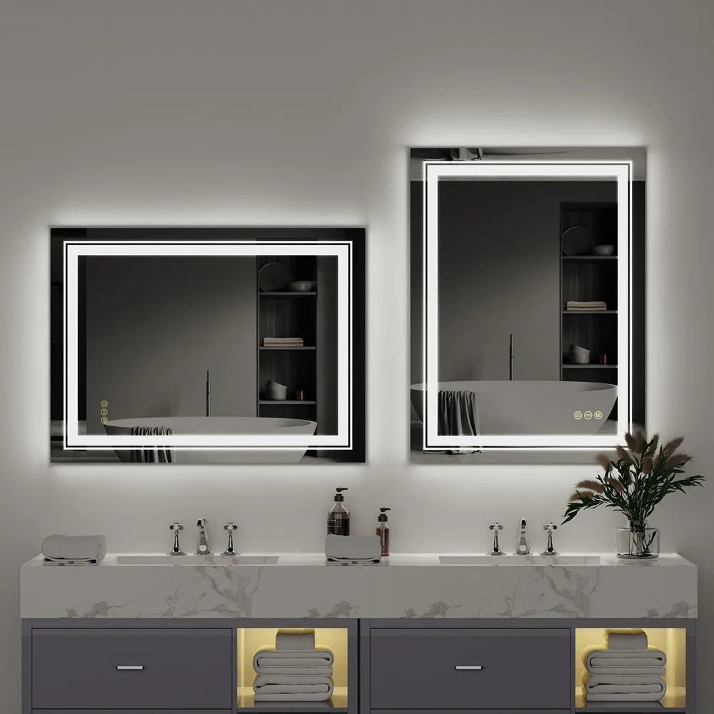 LUVODI 28×36" Rectangular LED Bathroom Mirror – Dimmable Touch Screen with Anti-Fog Function