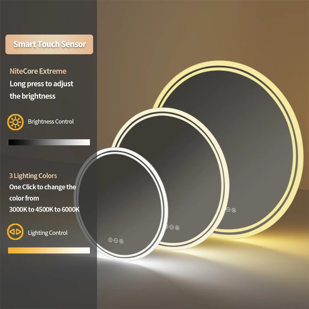 LUVODI 24" Round LED Bathroom Mirror – Smart Touch Dimmable Anti-Fog Wall-Mounted Vanity Mirror