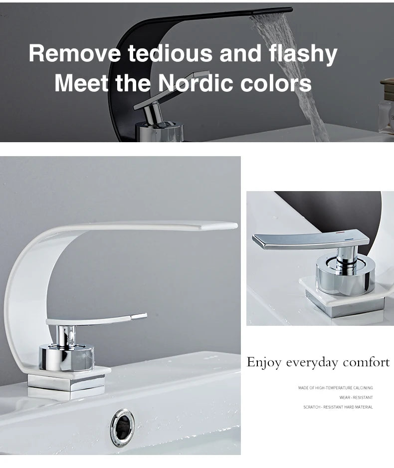 Modern Waterfall Bathroom Basin Faucet – Hot & Cold Mixer Tap, Deck Mounted