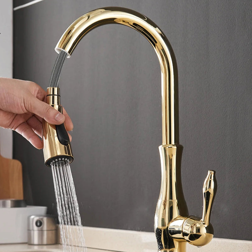 Gold Kitchen Faucets Silver Single Handle Pull Out Kitchen Tap Single Hole Handle Swivel Degree Water Mixer Tap Mixer Tap 866011