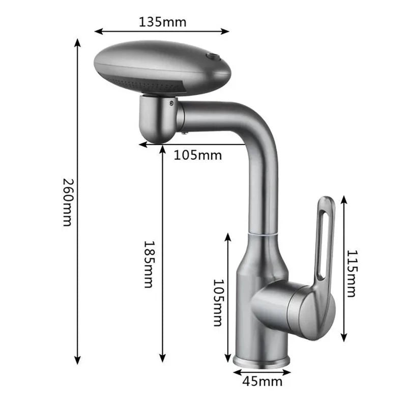 Multi-Functional Waterfall Basin Faucet – 4-Mode Spray Mixer Tap with 360° Rotation