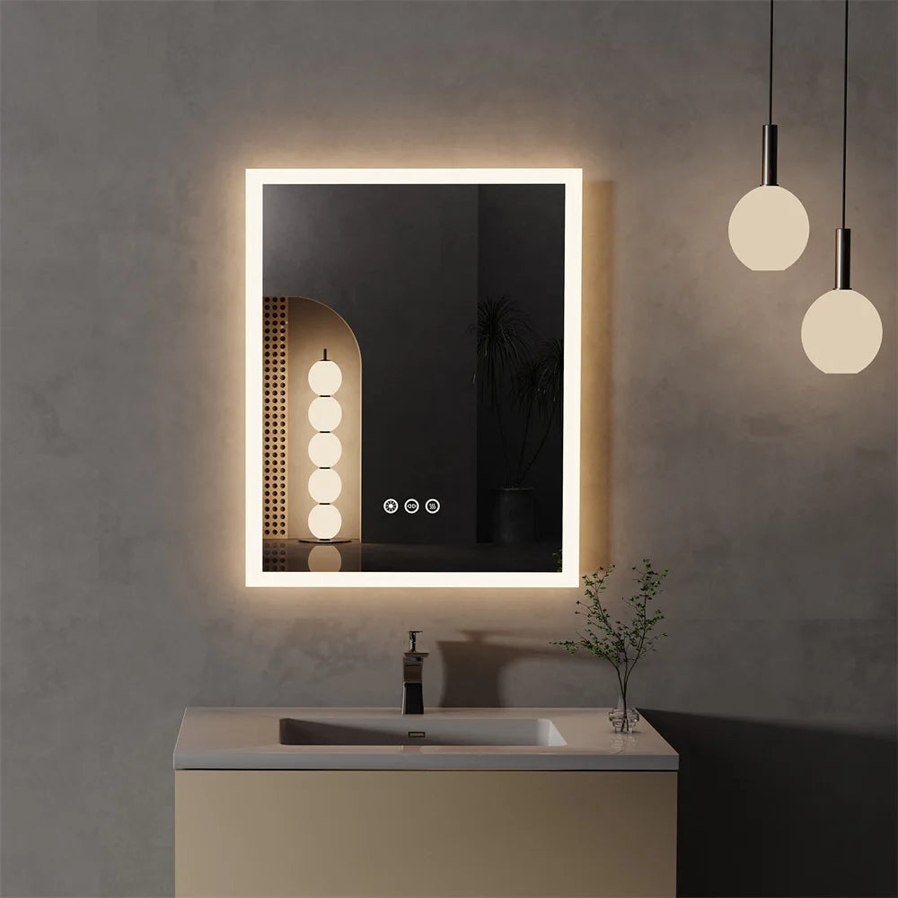 LUVODI Rectangular LED Bathroom Mirror – Dimmable Backlit Anti-Fog Touch Vanity Mirror