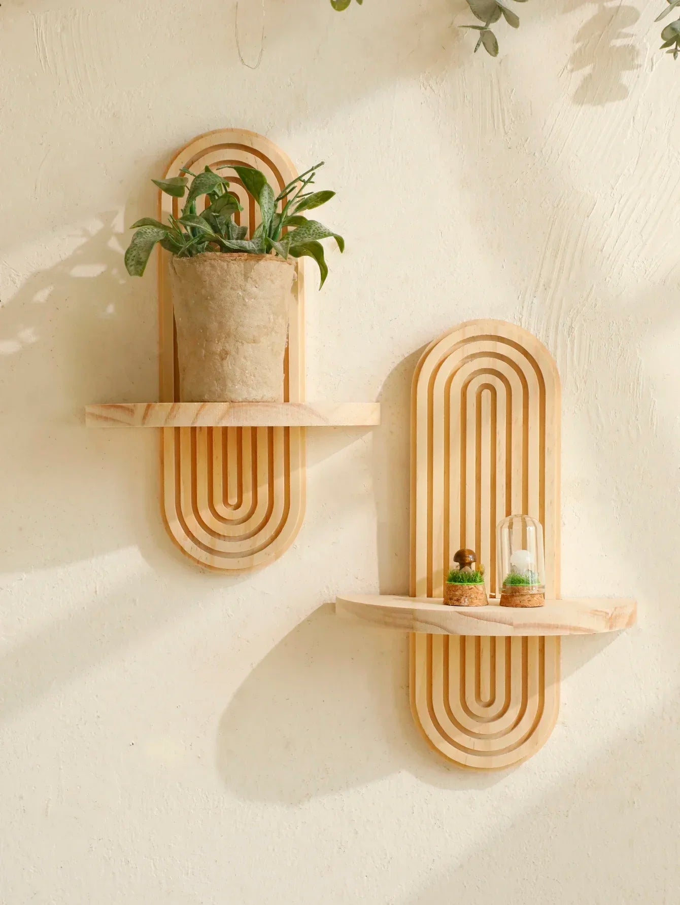 Wooden Wall Mounted Storage Rack – Boho Style Display Shelves for Modern Home Decor