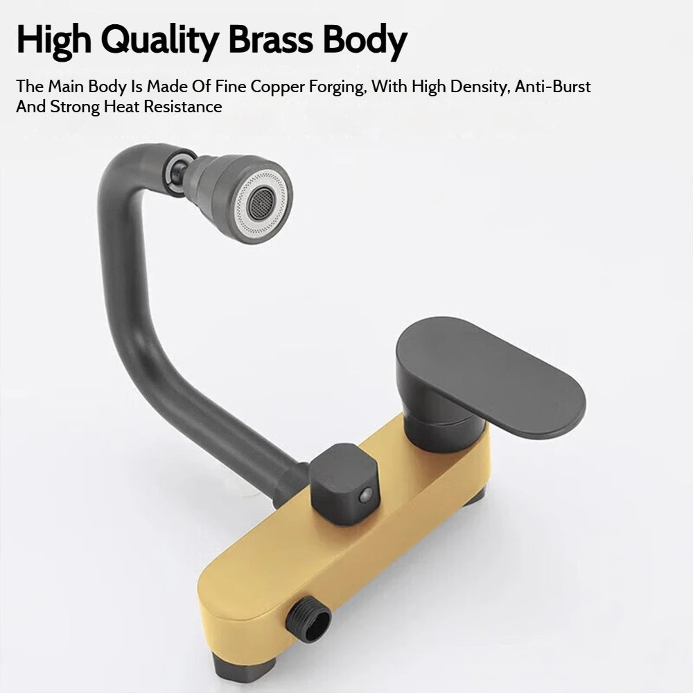 Wall-Mounted Brass Bathtub Faucet with Long Spout and Spray Gun – Hot & Cold Mixer Tap