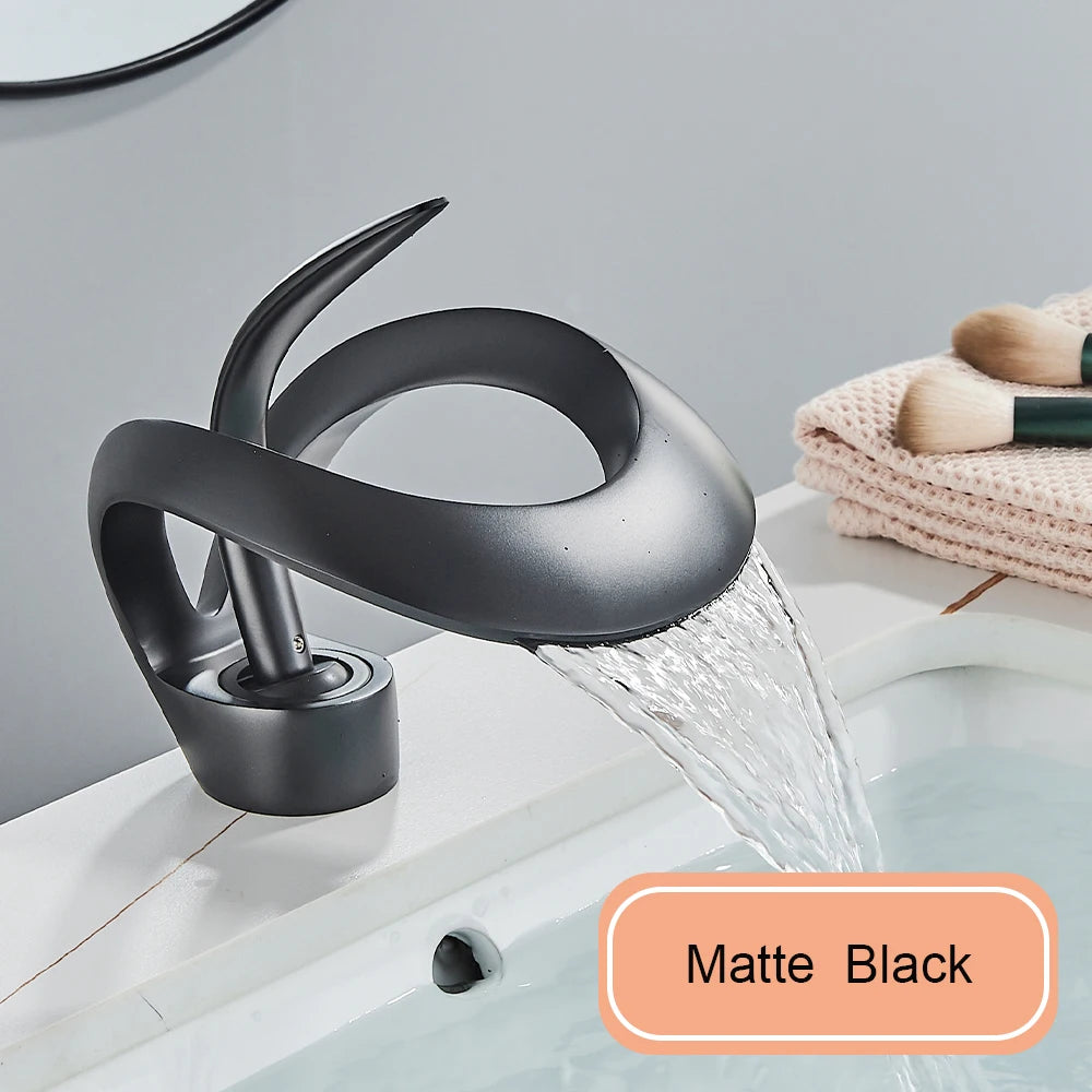 Gold Bathroom Basin Faucet Brass Waterfall Single Handle Crane Hot Cold Water Mixer Tap New Style