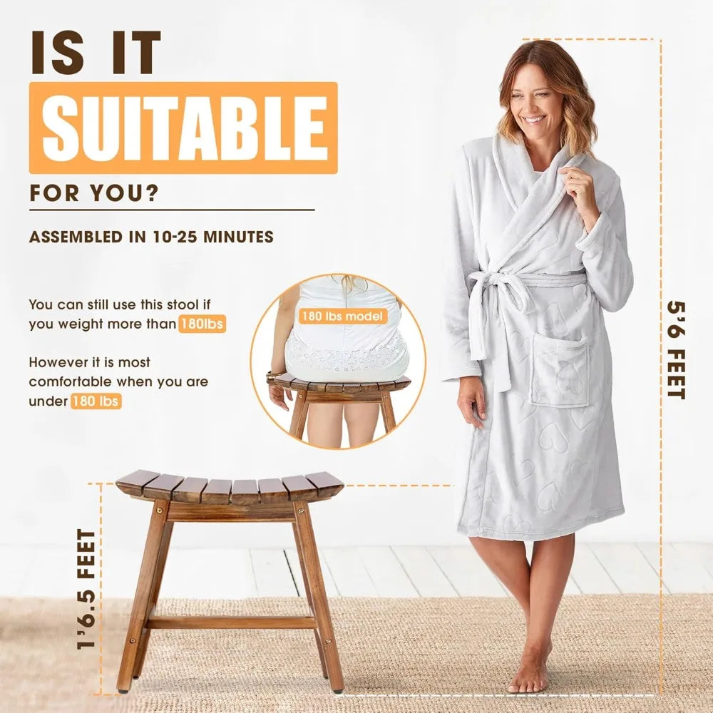 Acacia Wood Shower Bench – 18" Waterproof Spa Seat with Zen Design for Bath or Shaving