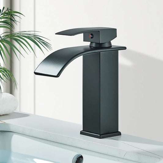 Matte Black Basin Faucet | Single Lever Waterfall Mixer Tap