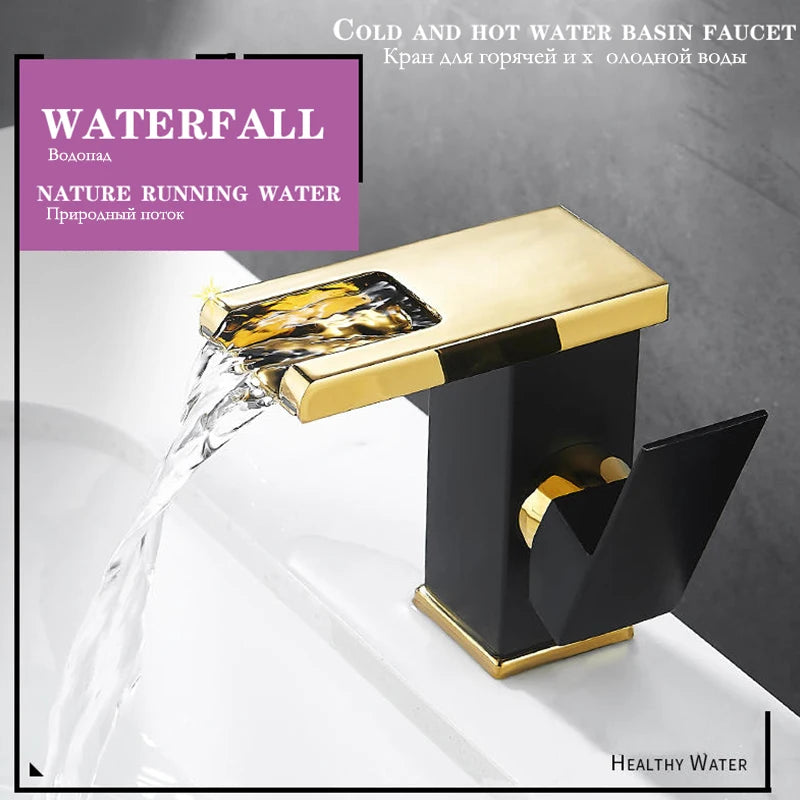 Bathroom LED Waterfall Faucet – Hydropower Basin Mixer, Deck Mounted Solid Brass Tap