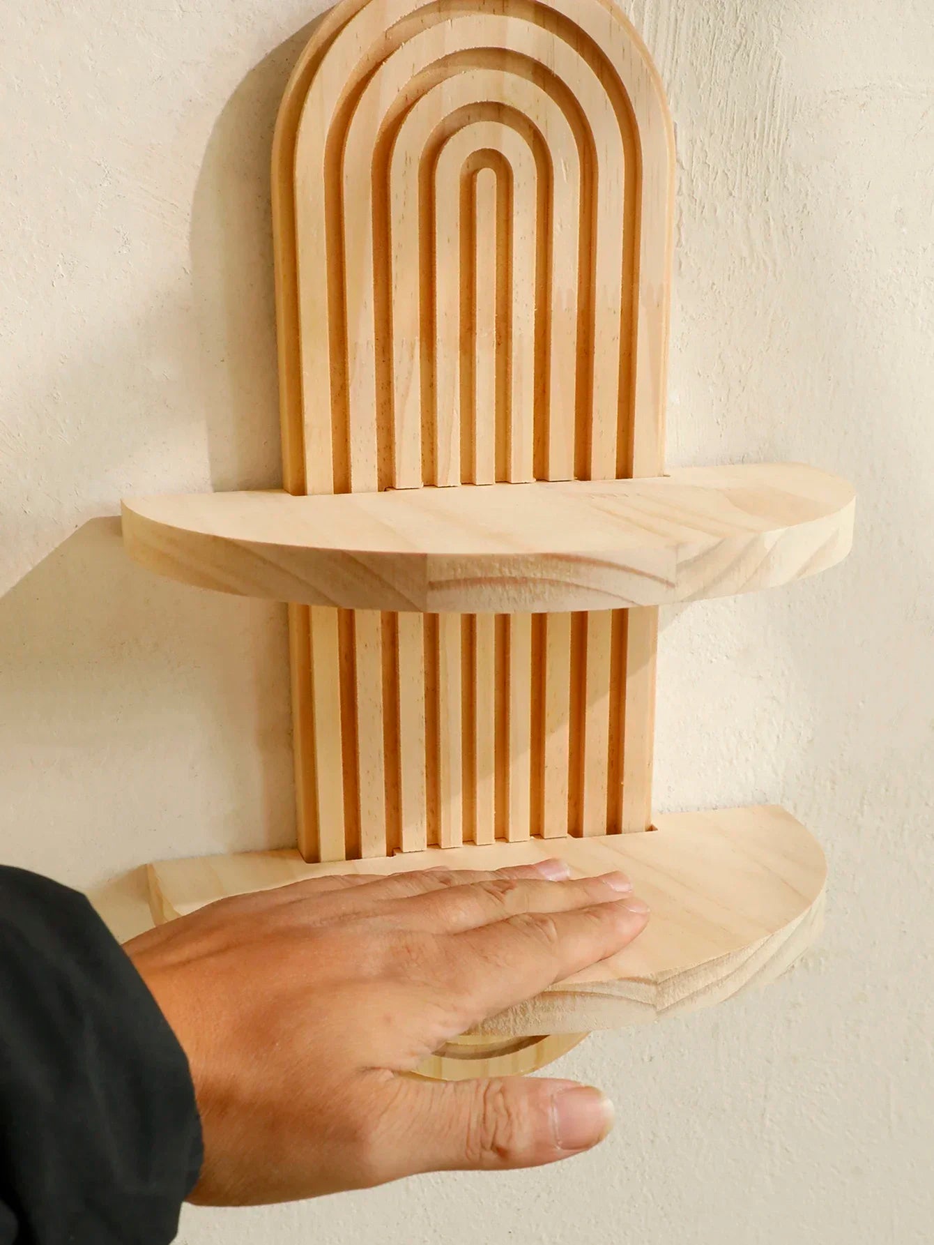 Wooden Wall Mounted Storage Rack – Boho Style Display Shelves for Modern Home Decor