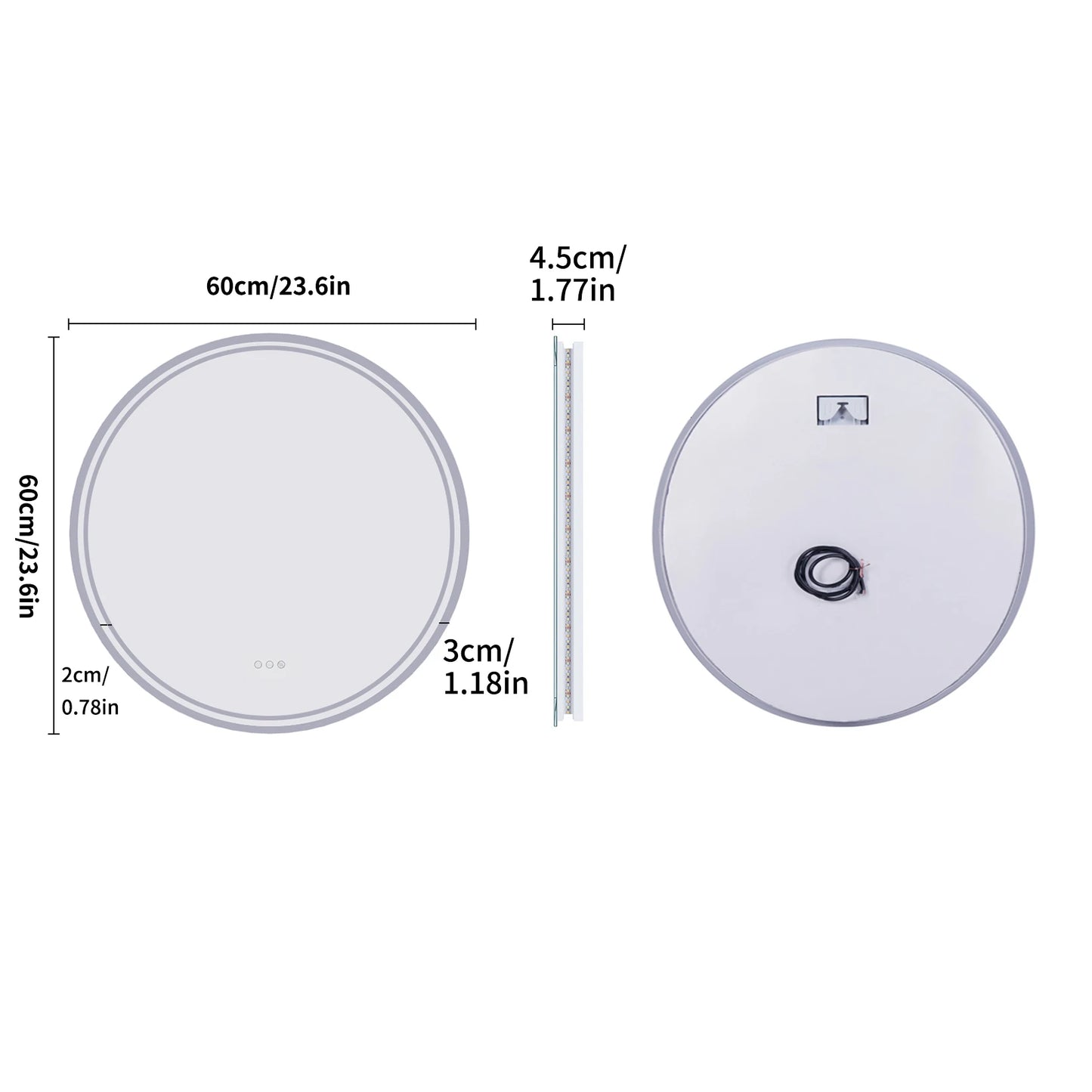 LUVODI 24" Round LED Bathroom Mirror – Smart Touch Dimmable Anti-Fog Wall-Mounted Vanity Mirror