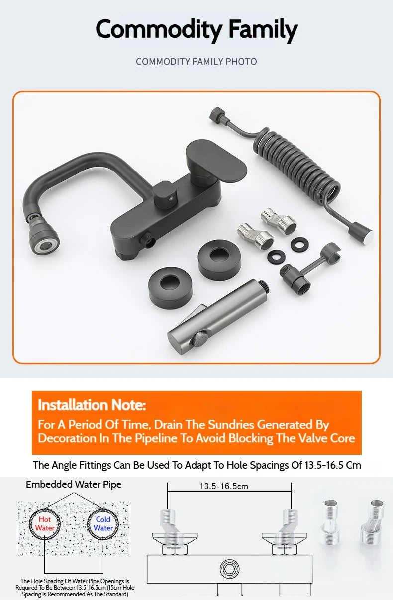 Wall-Mounted Brass Bathtub Faucet with Long Spout and Spray Gun – Hot & Cold Mixer Tap