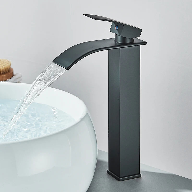 Matte Black Basin Faucet | Single Lever Waterfall Mixer Tap