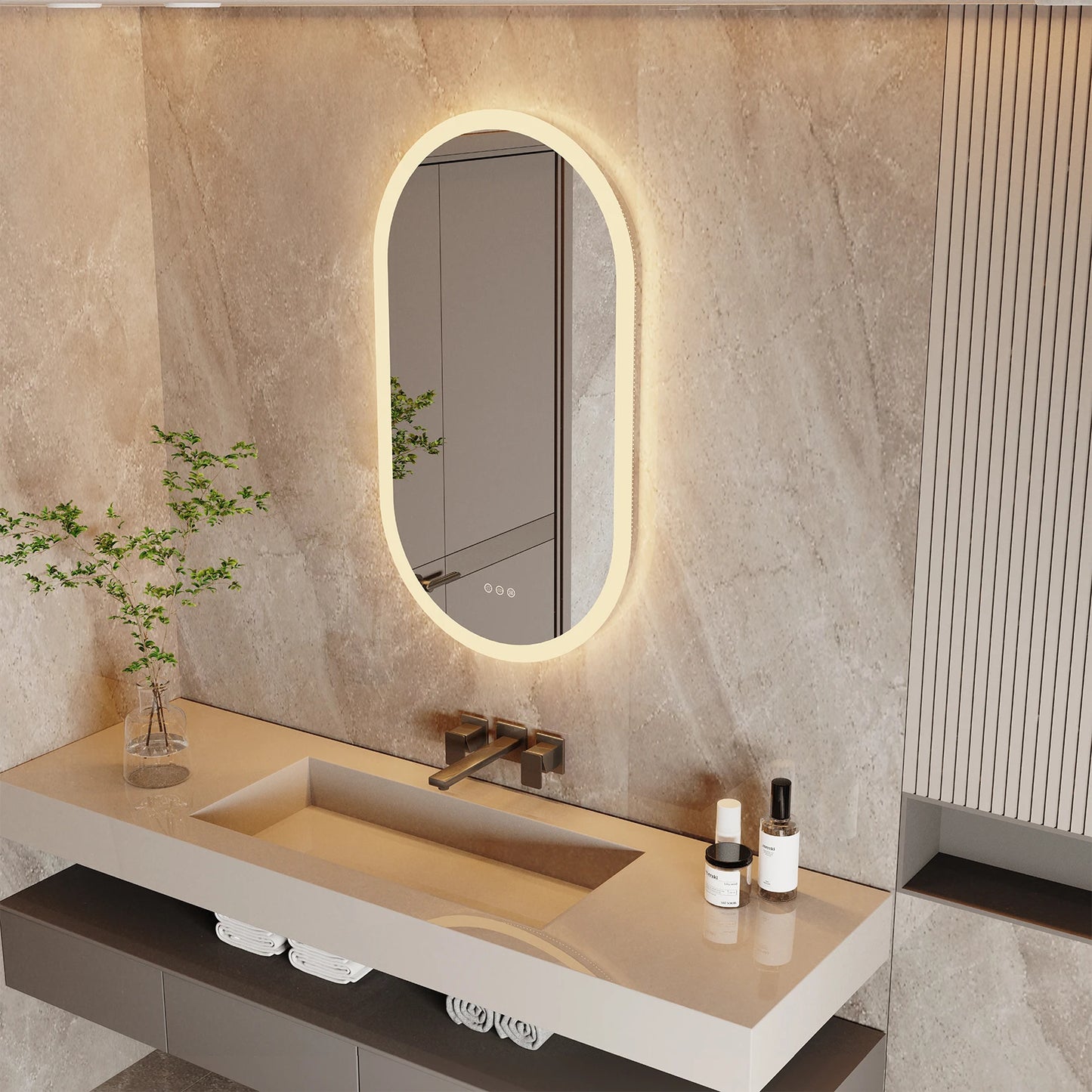 Wisfor Oval LED Bathroom Mirror – Wall-Mounted Anti-Fog Vanity Mirror with Backlit Lighting (3 Colors)