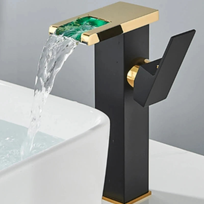 Bathroom LED Waterfall Faucet – Hydropower Basin Mixer, Deck Mounted Solid Brass Tap