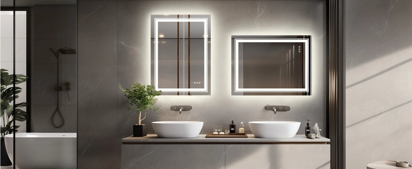 LUVODI 28×36" Rectangular LED Bathroom Mirror – Dimmable Touch Screen with Anti-Fog Function