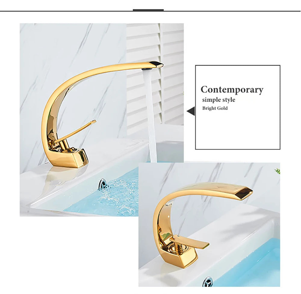 Polished Golden Bathroom Faucet Single Handle Hot Cold Mixier Tap Vanity Sink Faucet Deck Mount Crane