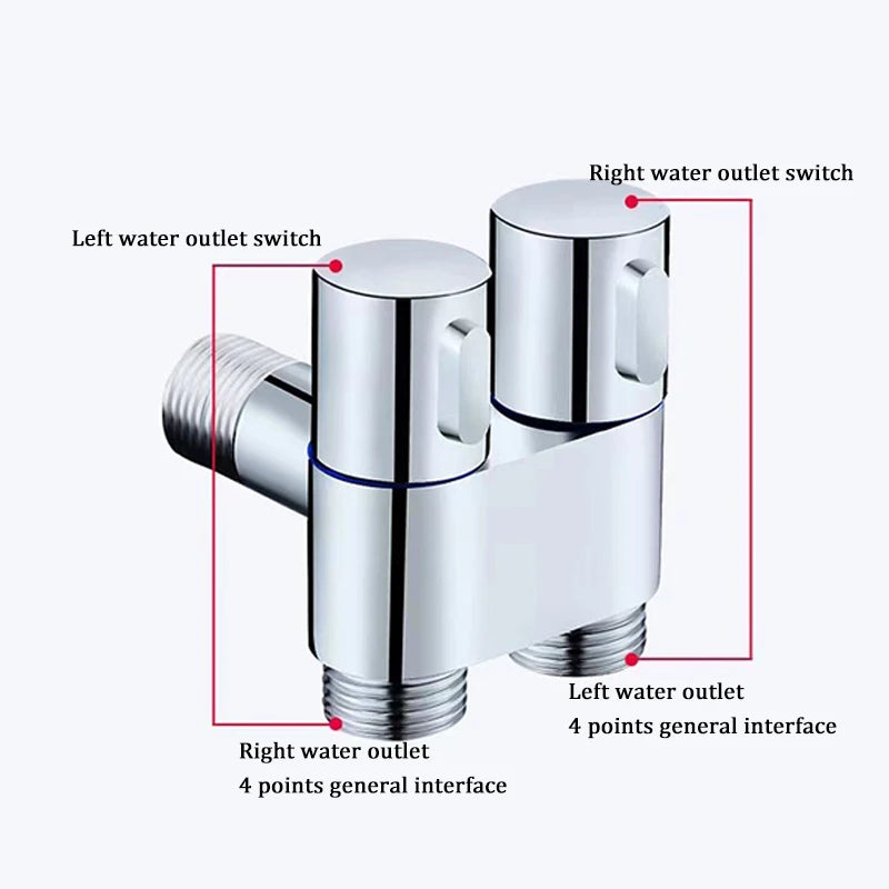 Zinc Alloy Angle Valve & Bidet Sprayer Set – Wall-Mounted Dual Outlet Bathroom Cleaning Kit