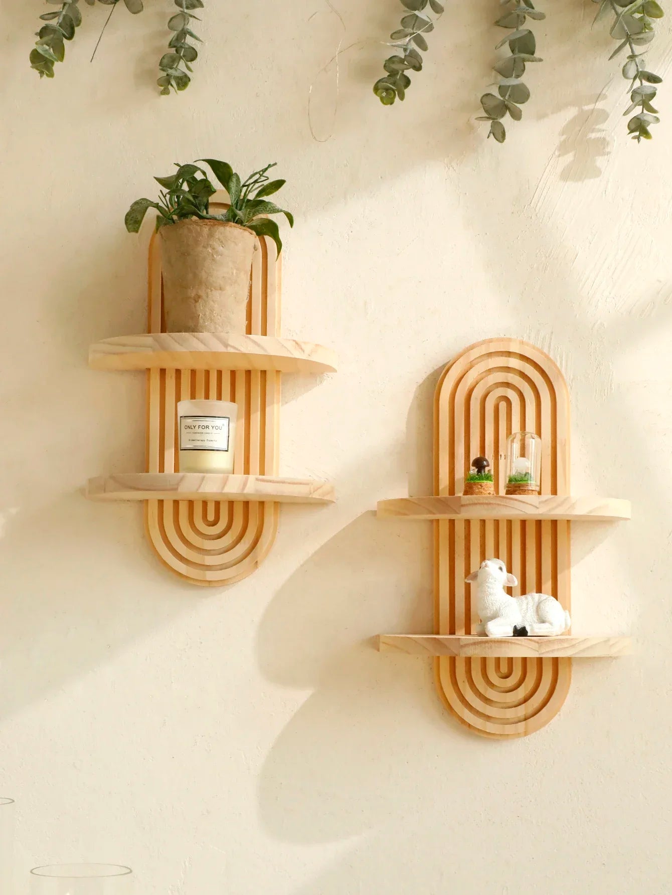 Wooden Wall Mounted Storage Rack – Boho Style Display Shelves for Modern Home Decor