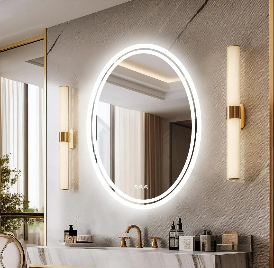 28" / 32" Oval LED Bathroom Mirror – Dimmable Backlit Anti-Fog Lighted Vanity Mirror with Touch Sensor