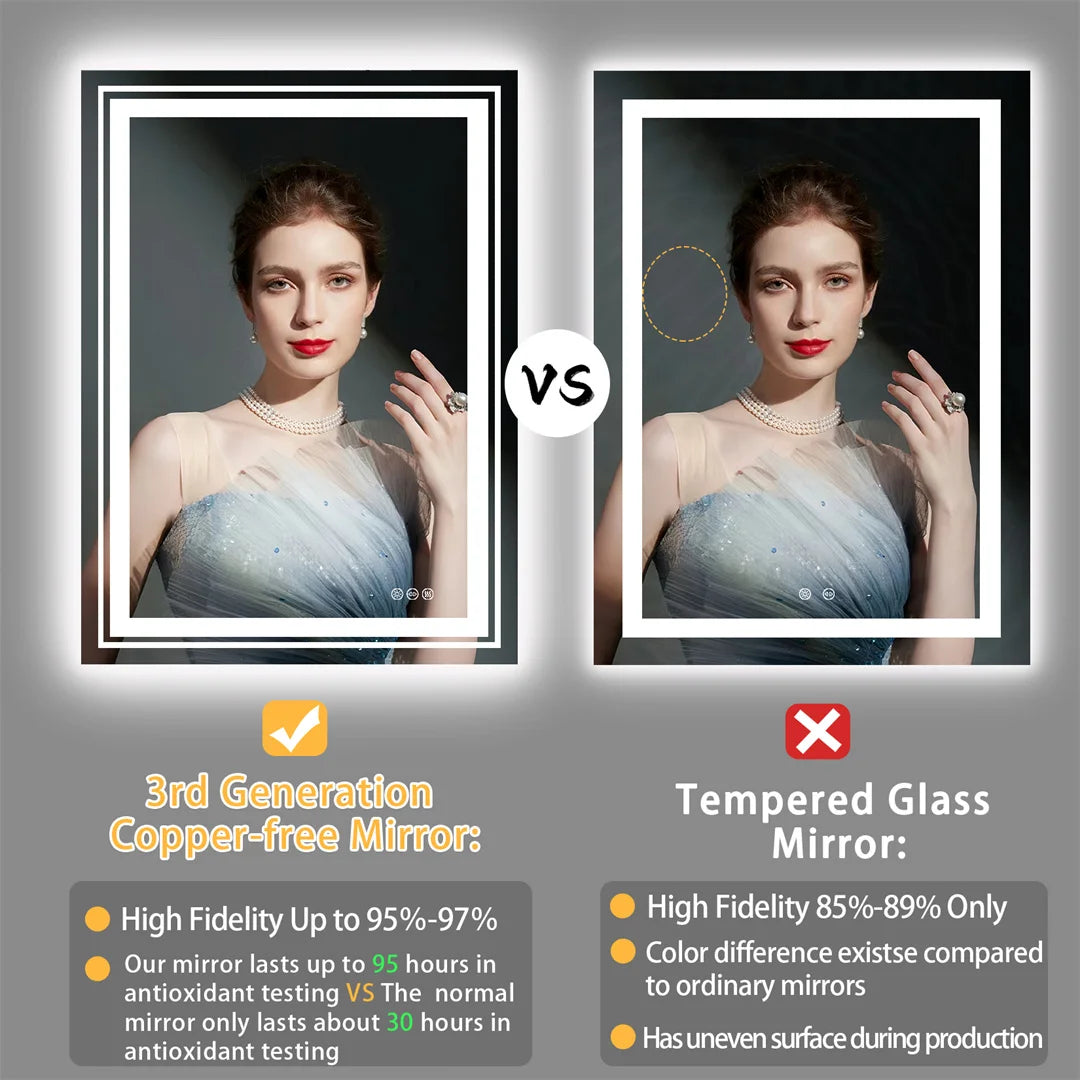 LUVODI 28×36" Rectangular LED Bathroom Mirror – Dimmable Touch Screen with Anti-Fog Function