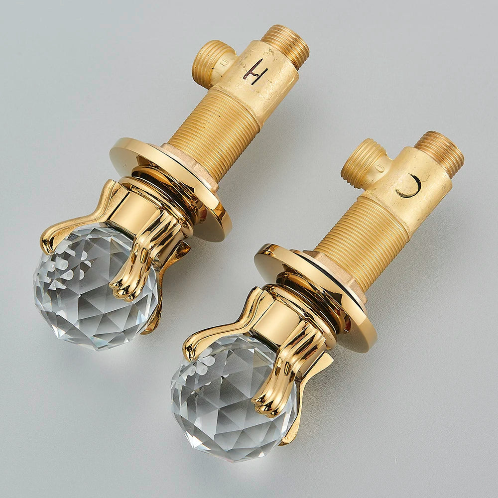 Senlesen Luxury Gold Waterfall Basin Faucet – Dual Crystal Handles, Brass Widespread Deck-Mounted Mixer