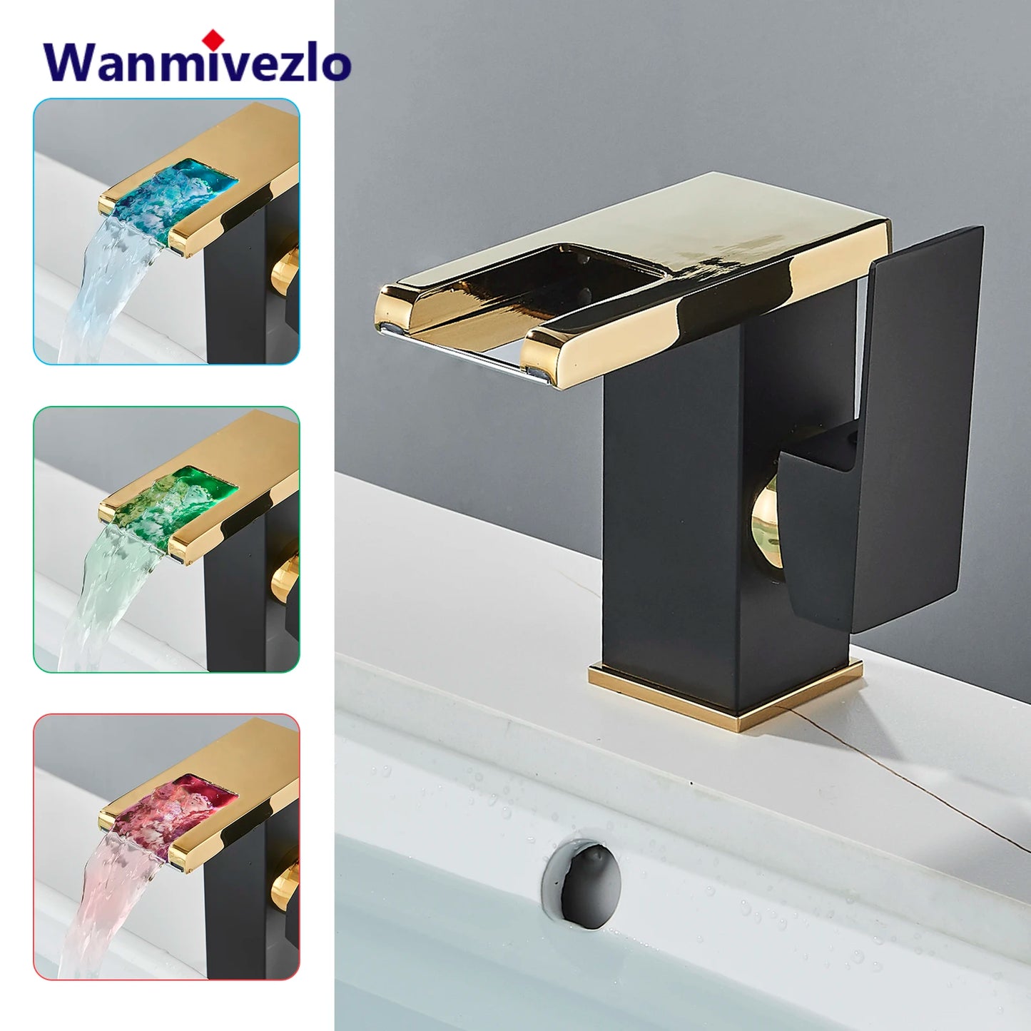 Bathroom LED Waterfall Faucet – Hydropower Basin Mixer, Deck Mounted Solid Brass Tap