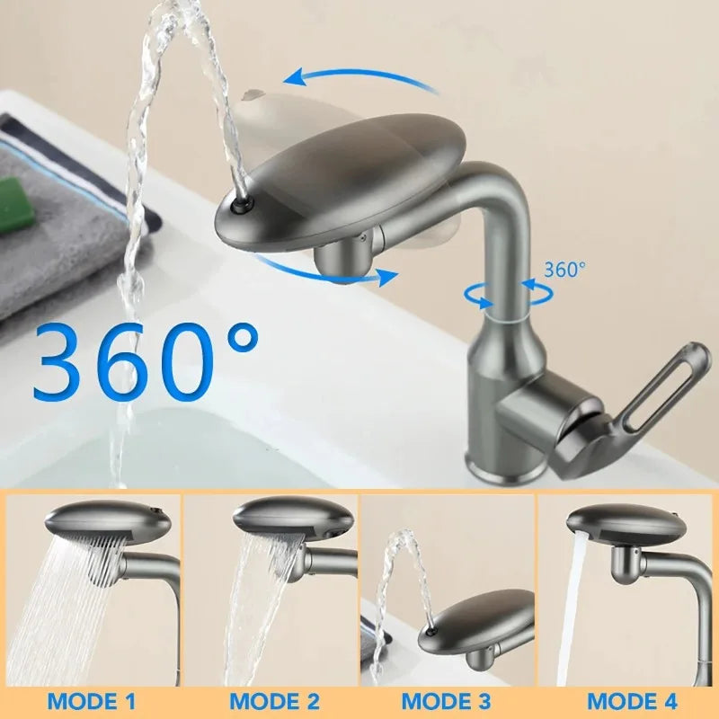 Multi-Functional Waterfall Basin Faucet – 4-Mode Spray Mixer Tap with 360° Rotation