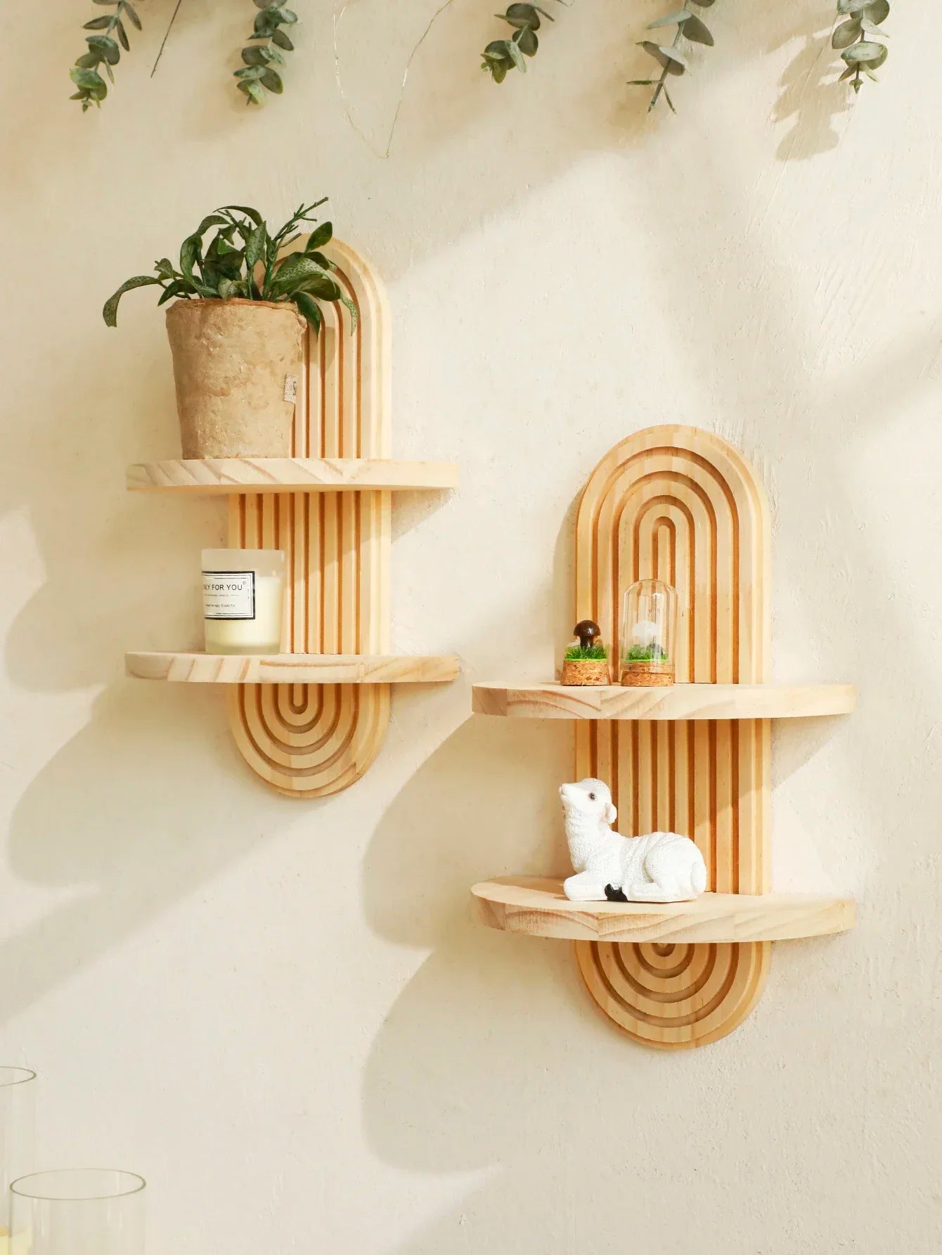 Wooden Wall Mounted Storage Rack – Boho Style Display Shelves for Modern Home Decor