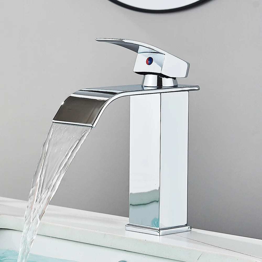 Matte Black Basin Faucet | Single Lever Waterfall Mixer Tap